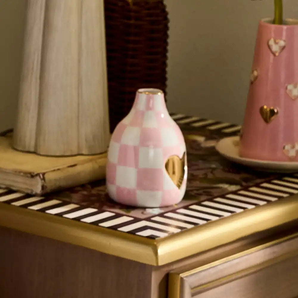Rosy Check Heart Bud Vase