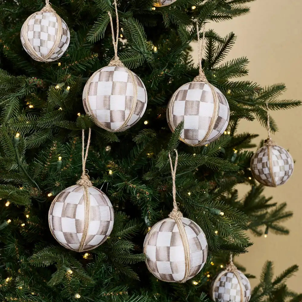 Mocha Check Fabric Large Ball Ornaments, Set of 4 Secondary image