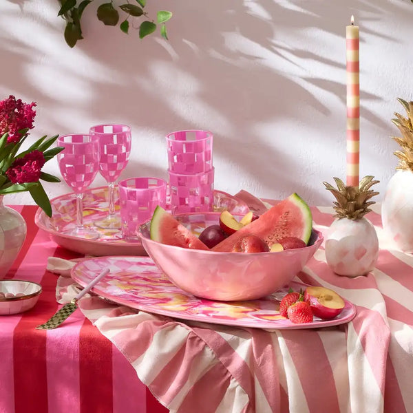 Pink Marble Check Melamine Serving Bowl