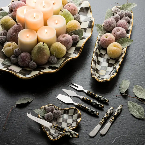 Mocha Check Ceramic Heart Plate