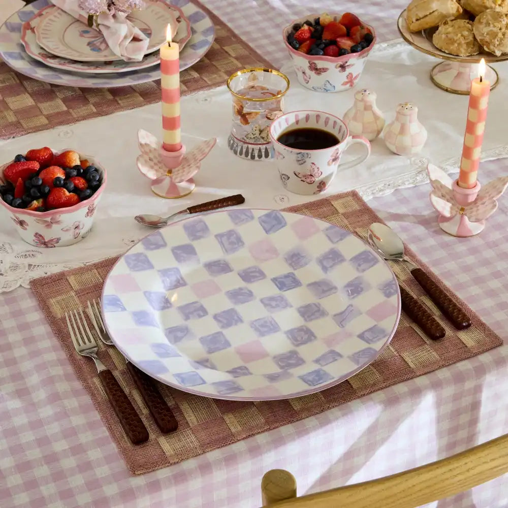 Pink Check Round Platter