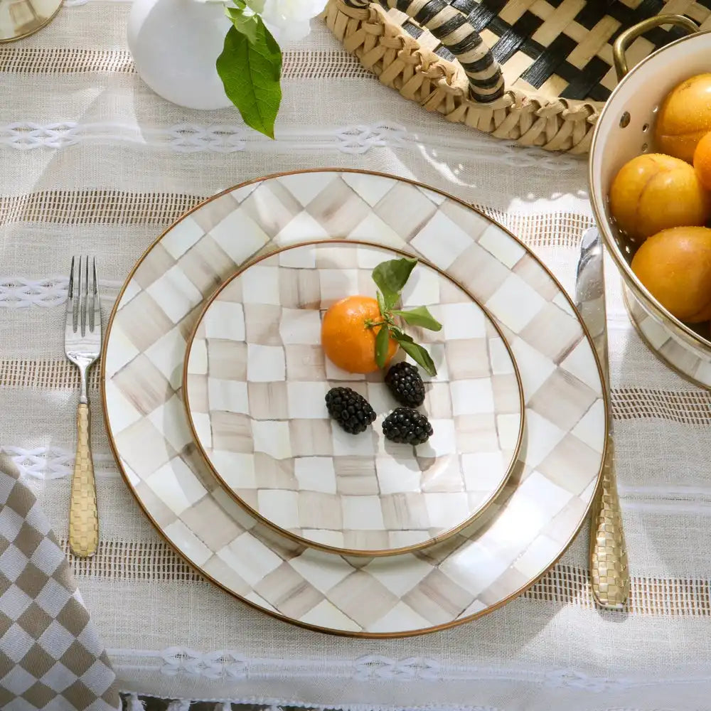 Mocha Check Dinner Plate