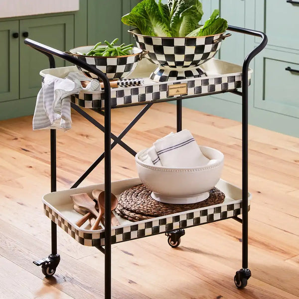 Mocha Check 3-Tier Kitchen Cart