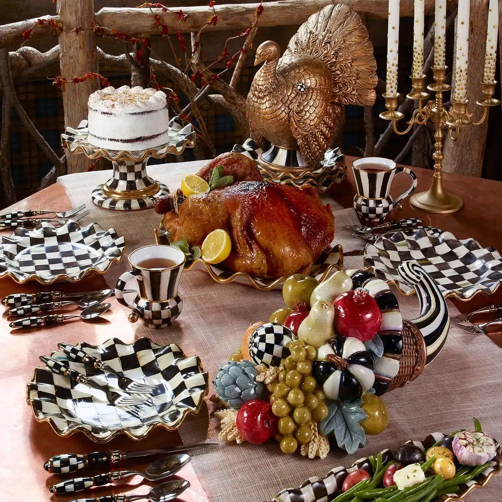 Mocha Check Ceramic Large Serving Platter