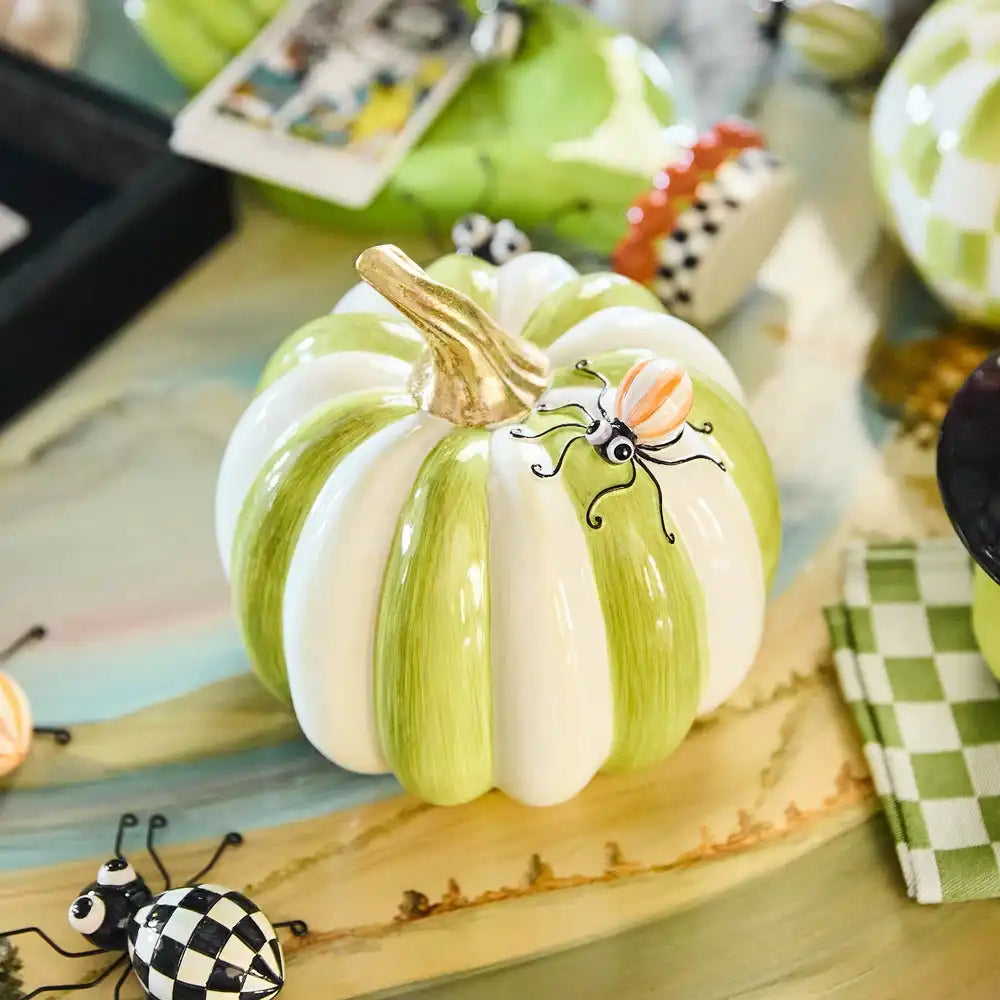 Fergal's Friend Spider on Small Moss Stripe Pumpkin