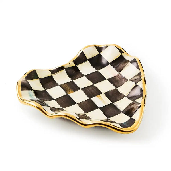 Mocha Check Ceramic Heart Plate