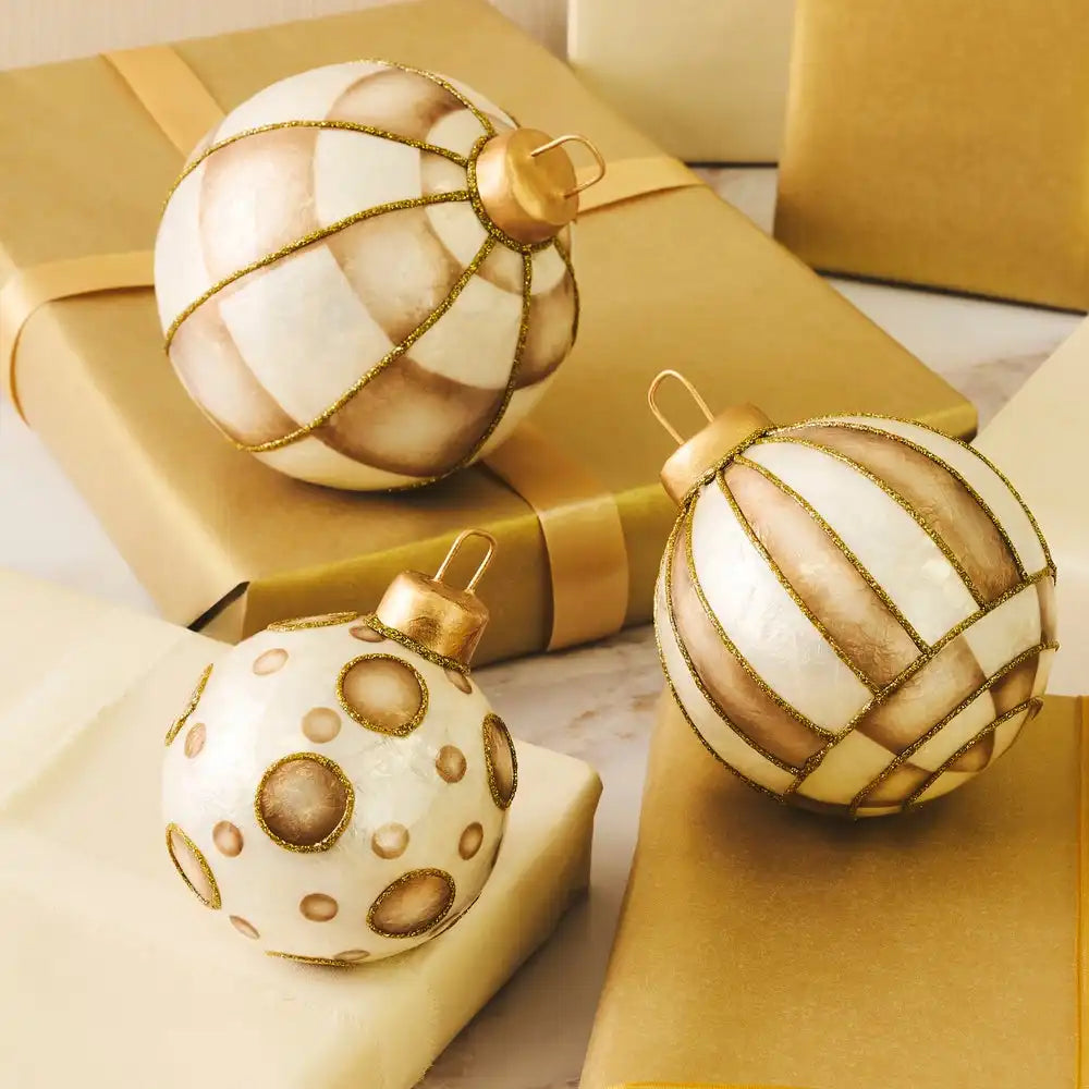 Courtly Capiz Tabletop Ornament Balls, Set of 3