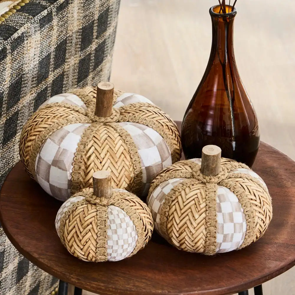 Mocha Check Rattan Pumpkins, Set of 3 Secondary image