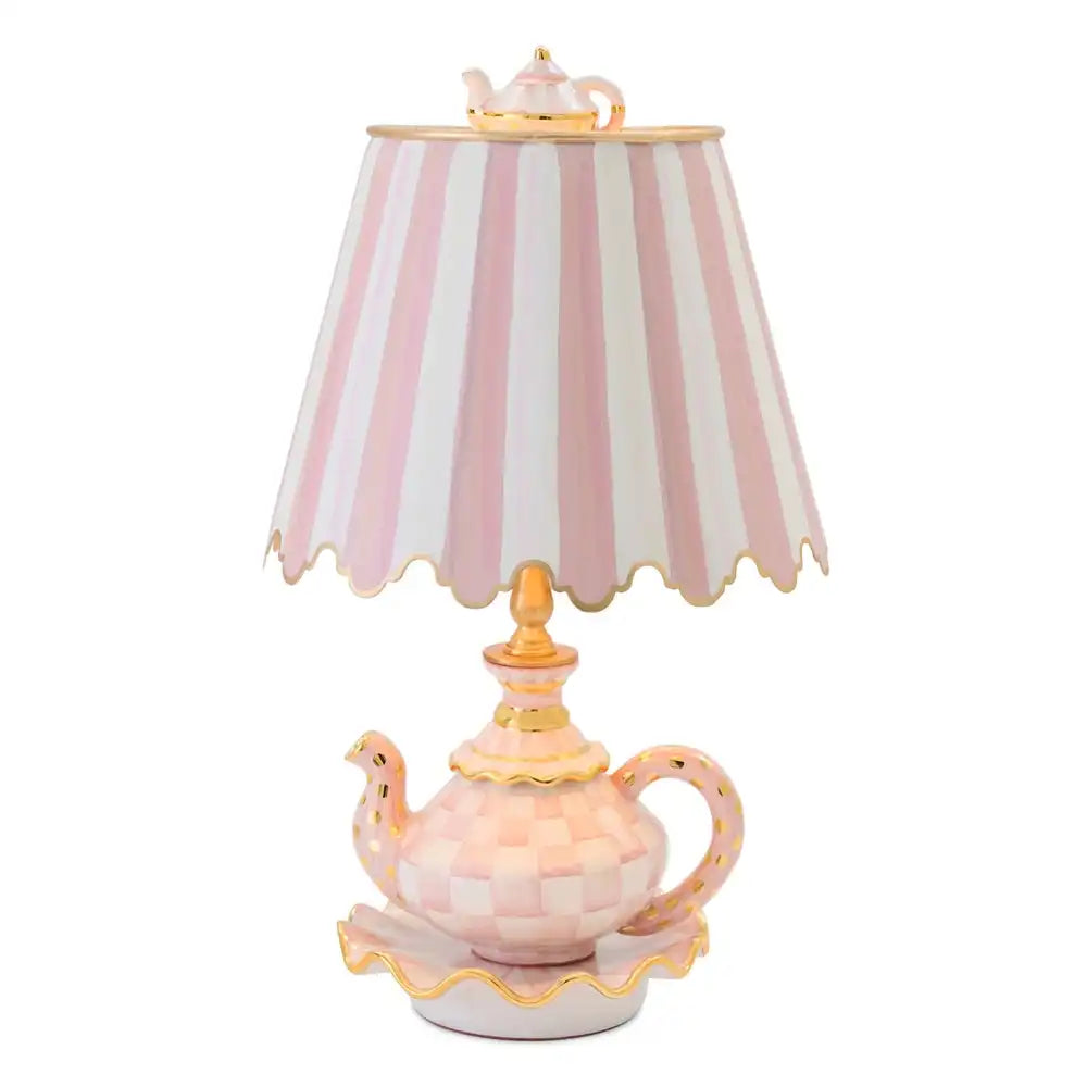 Rosy Check Ceramic Teapot Table Lamp