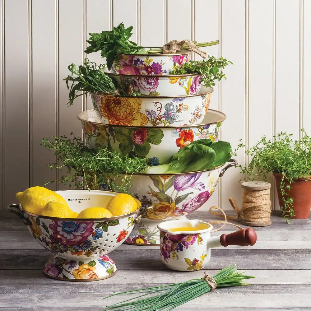 White Flower Market Large Colander
