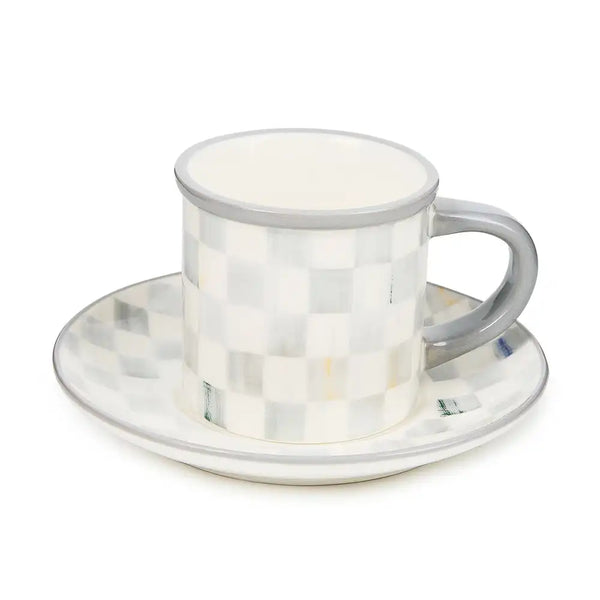 Sterling Check Espresso Cup & Saucer, Set of 2