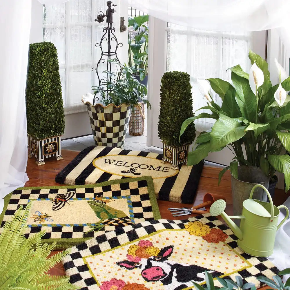Welcome Awning Stripe Double Door Entrance Mat