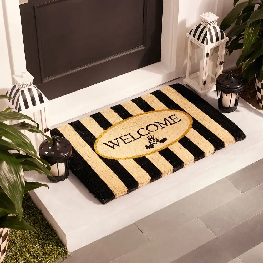 Welcome Awning Stripe Double Door Entrance Mat