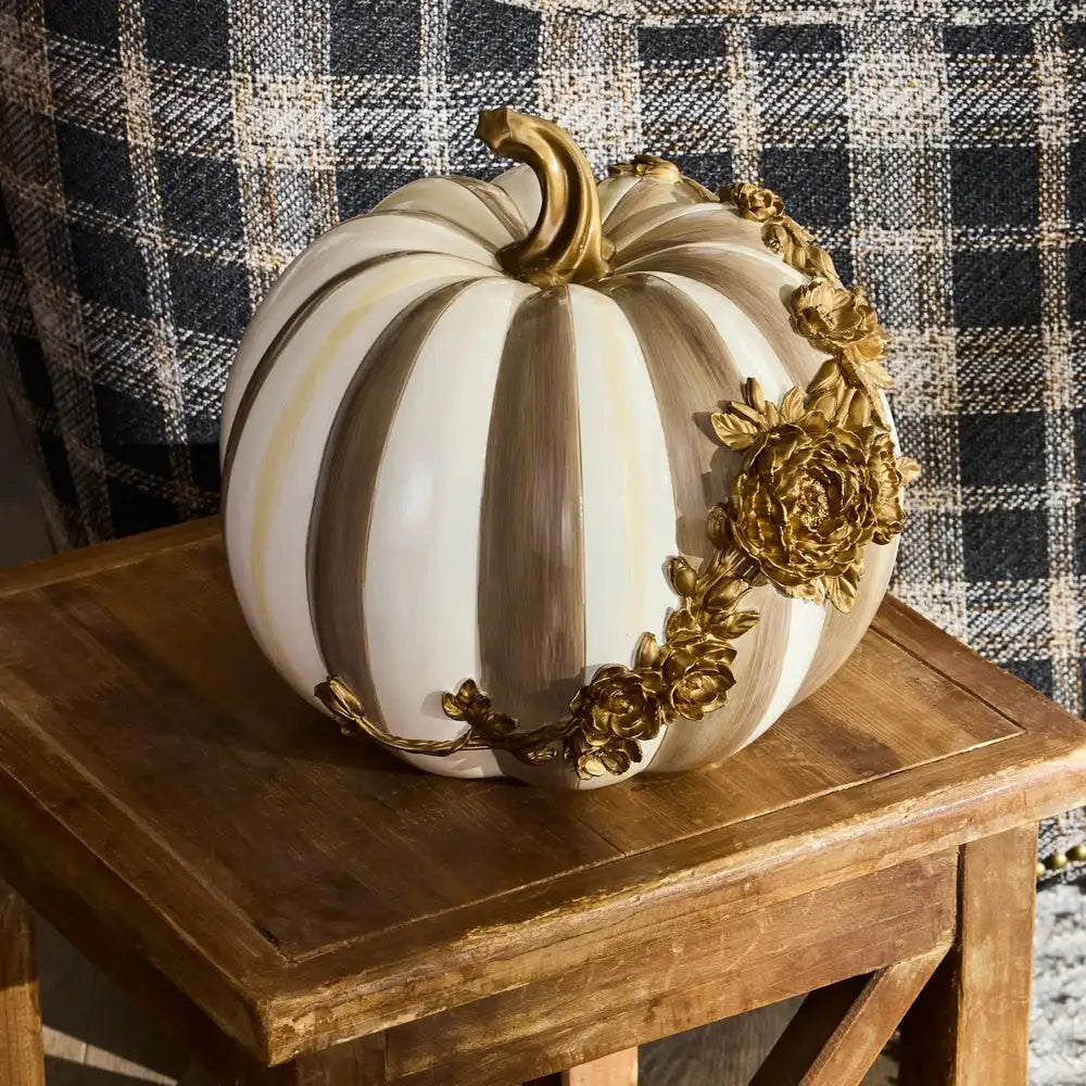 Mocha Stripe Floral Garland Pumpkin Secondary image