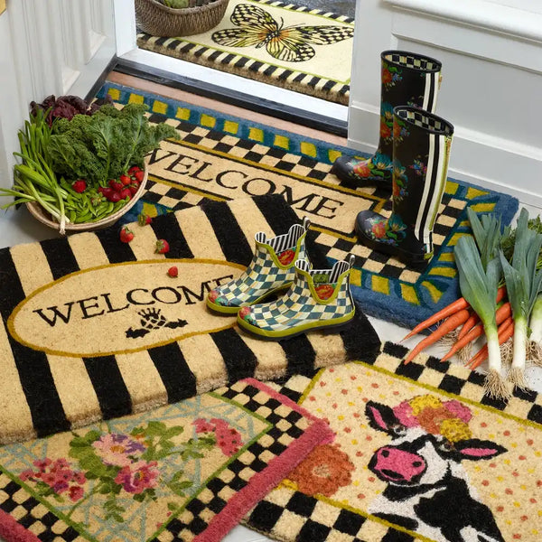 Welcome Awning Stripe Double Door Entrance Mat