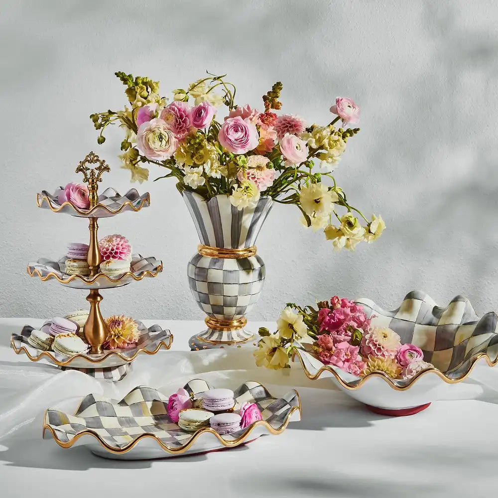 Violet Check Ceramic Three Tier Sweet Stand