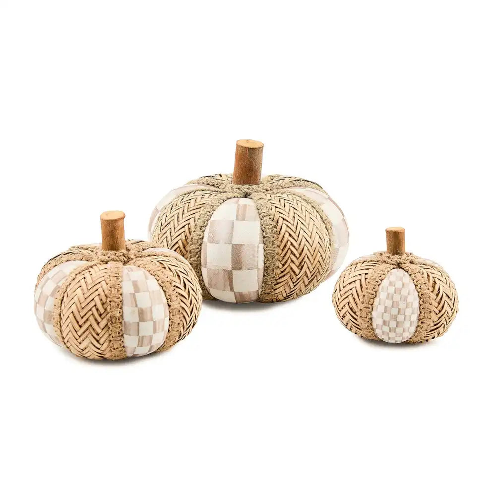 Mocha Check Rattan Pumpkins, Set of 3 Main image