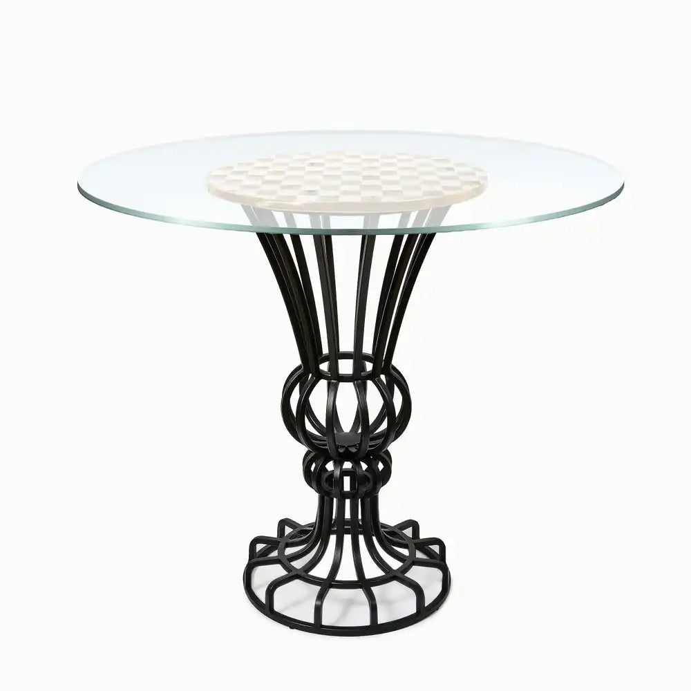Mocha Check Pedestal Accent Table