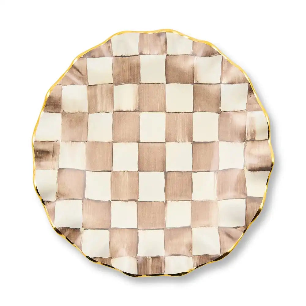 Mocha Check Ceramic Fluted Dinner Plate
