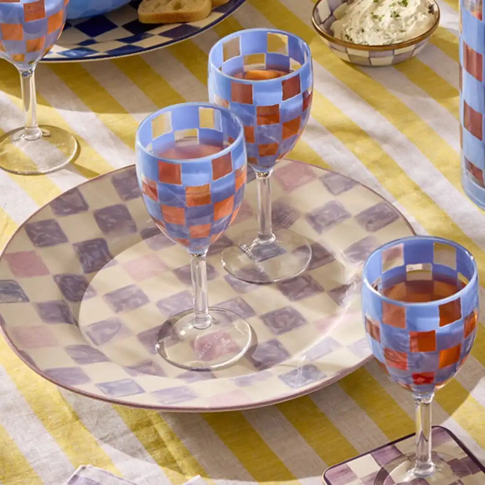 Pink Check Round Platter