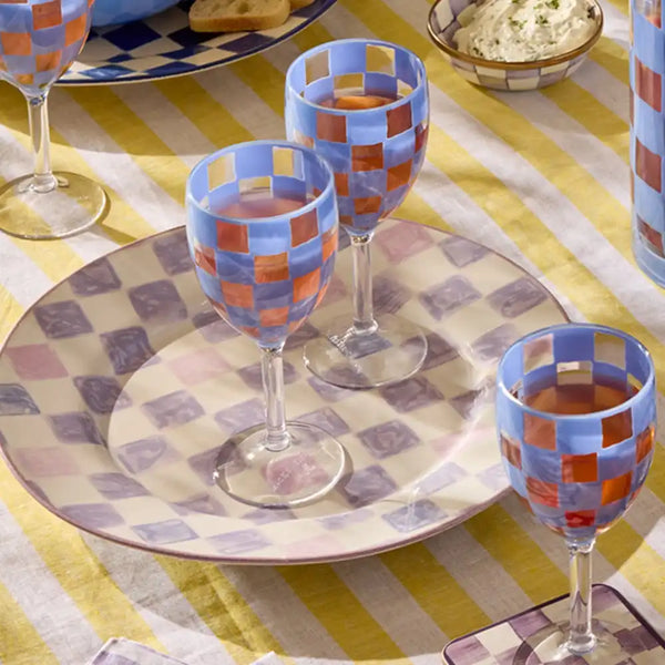 Pink Check Round Platter