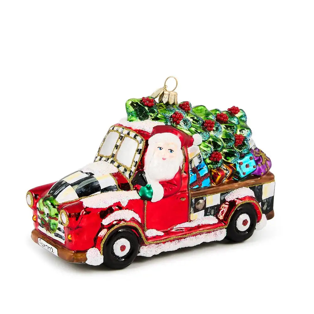 Santa's Hitting the Road Glass Ornament