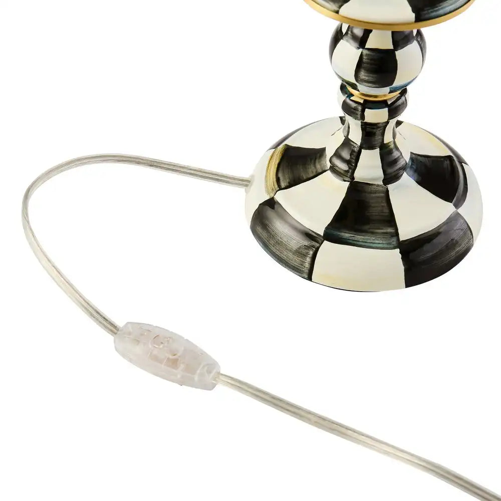 Emerald Check Candlestick Lamp