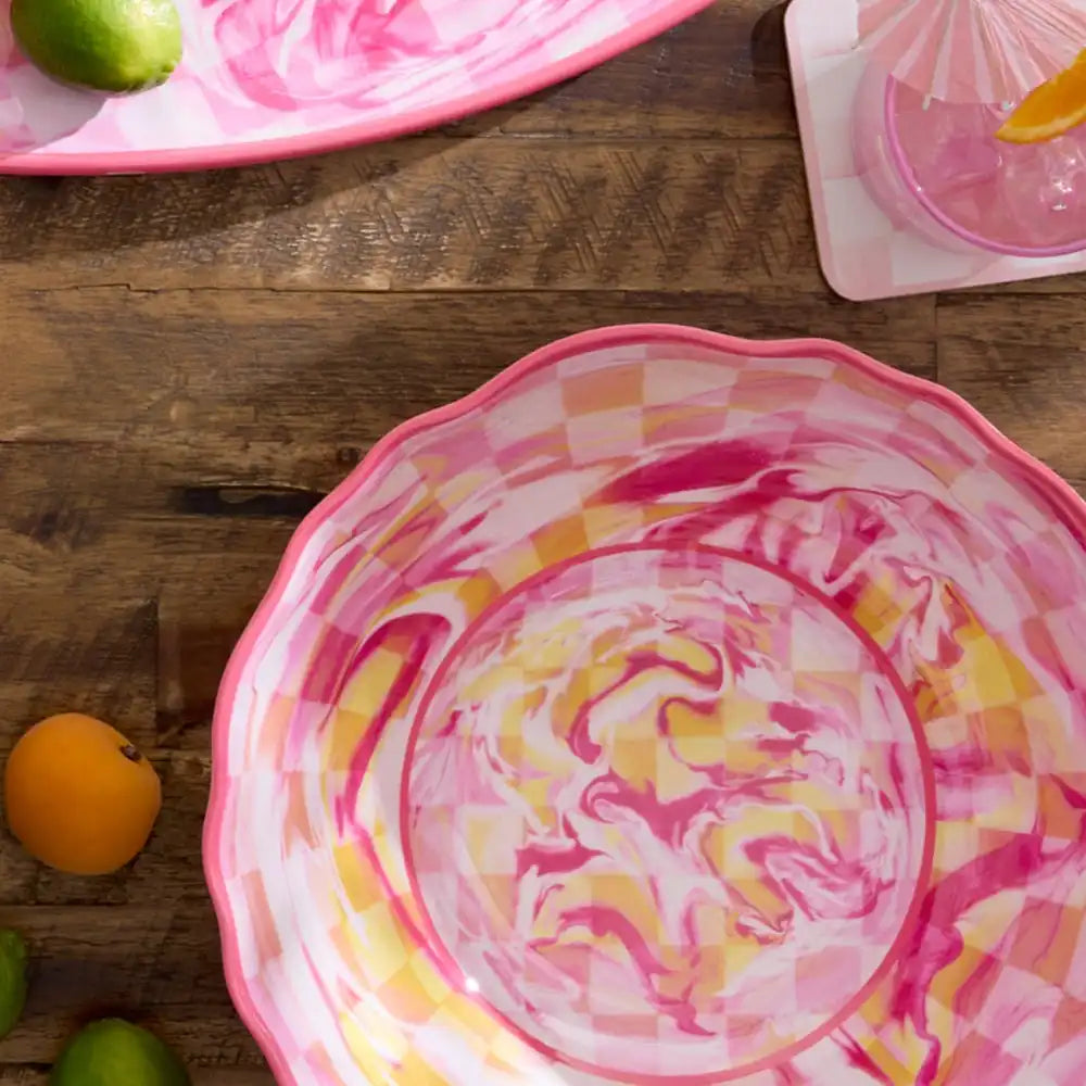 Pink Marble Check Melamine Serving Bowl Secondary image