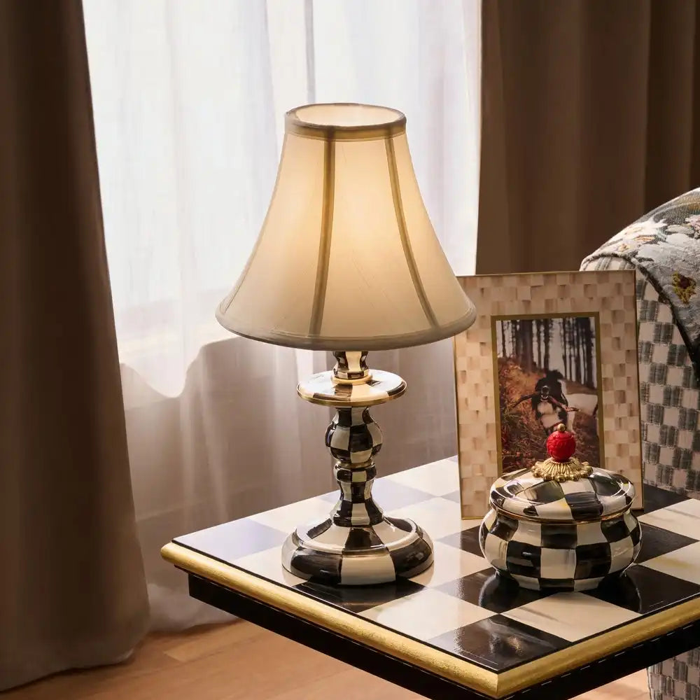 Emerald Check Candlestick Lamp