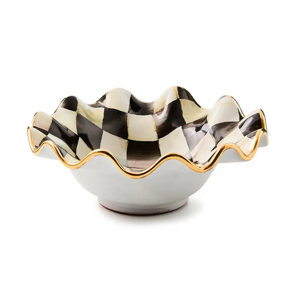 Mocha Check Ceramic Fluted Breakfast Bowl