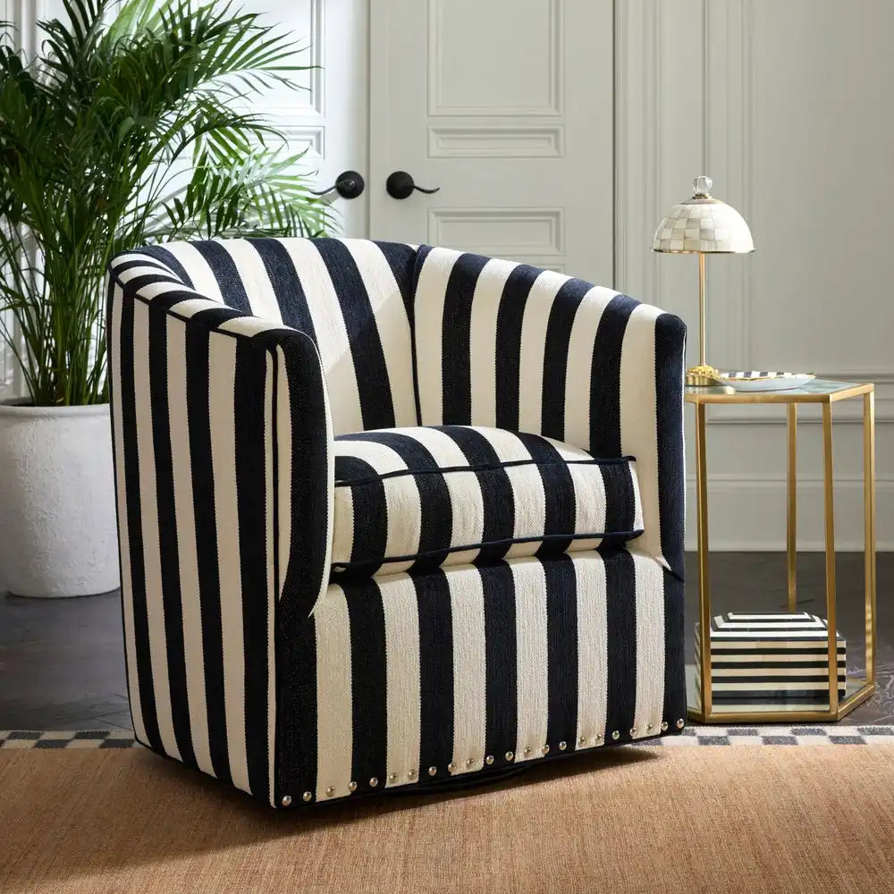 Marquee Black Stripe Chenille Wing Chair