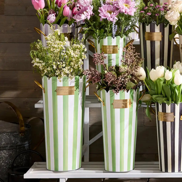 Mocha Stripe Flower Buckets, Set of 3