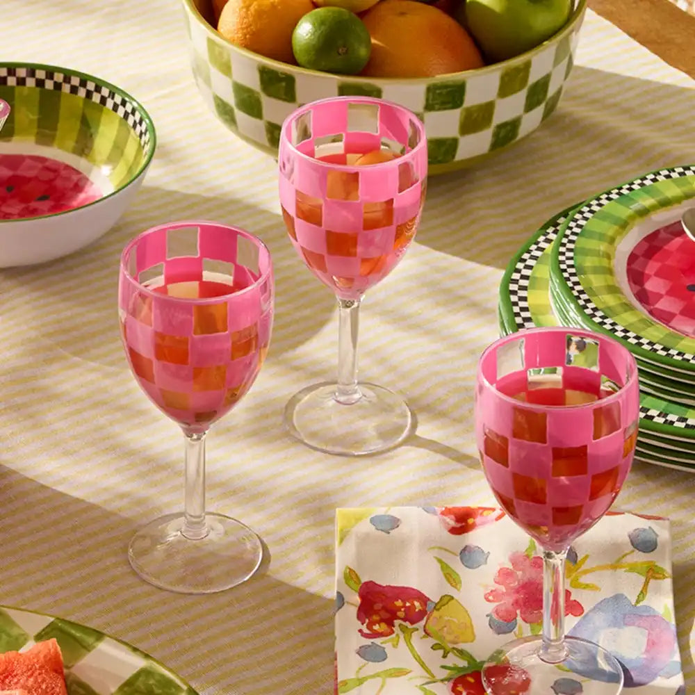 Black Check Acrylic Tumblers, Set of 4