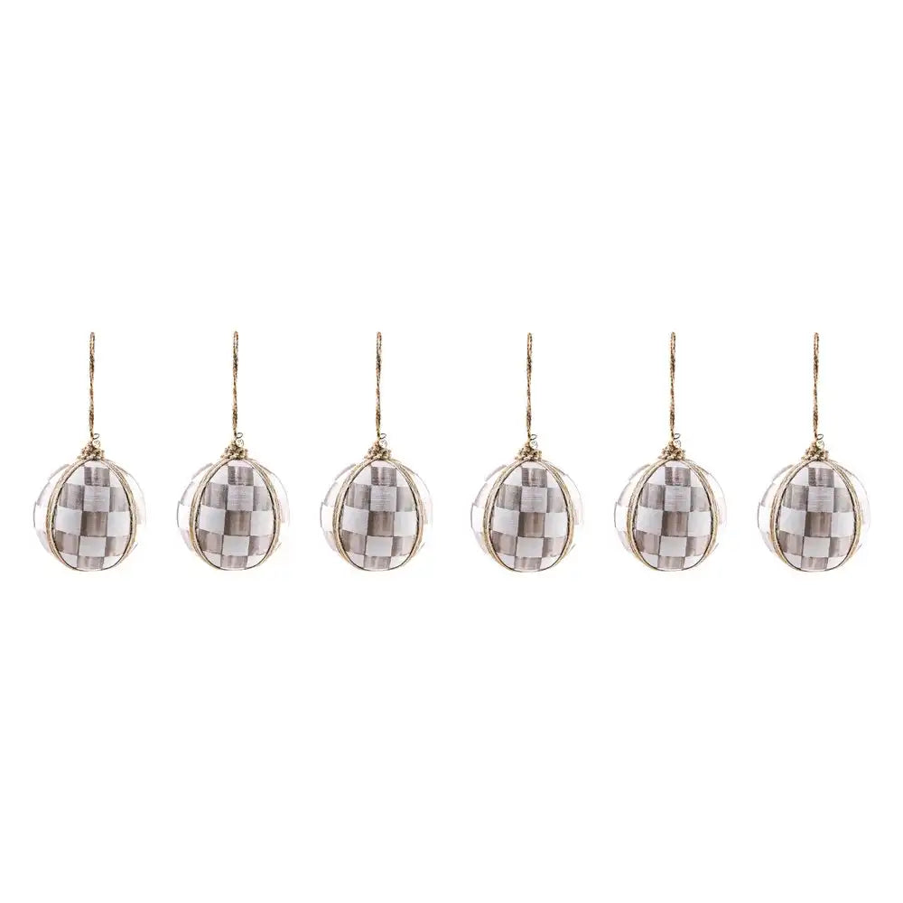 Mocha Check Fabric Large Ball Ornaments, Set of 4 Main image