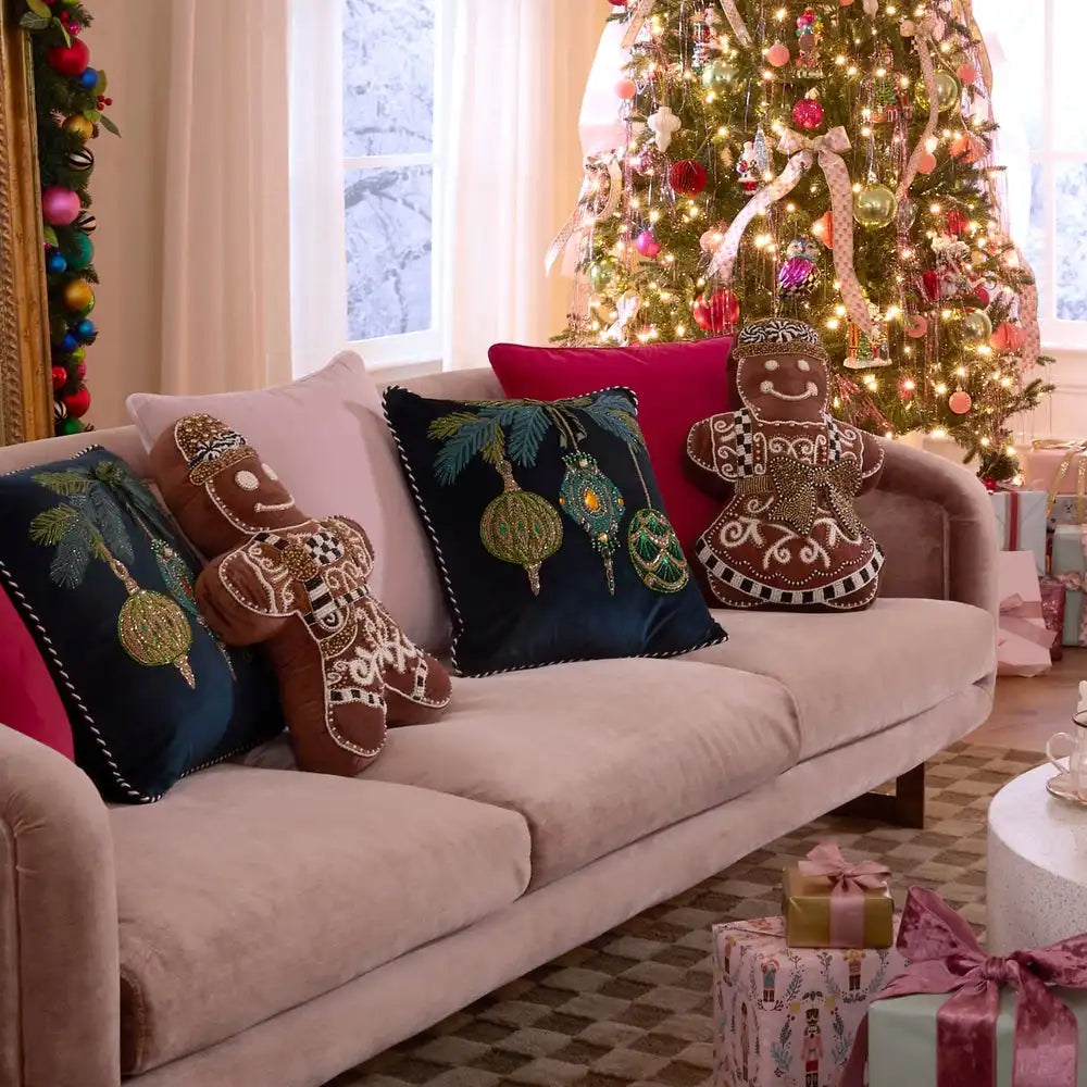 Emerald Ornaments Beaded Throw Pillow