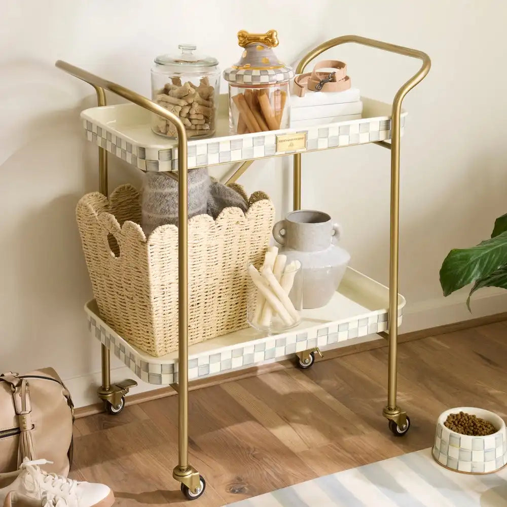 Mocha Check 3-Tier Kitchen Cart