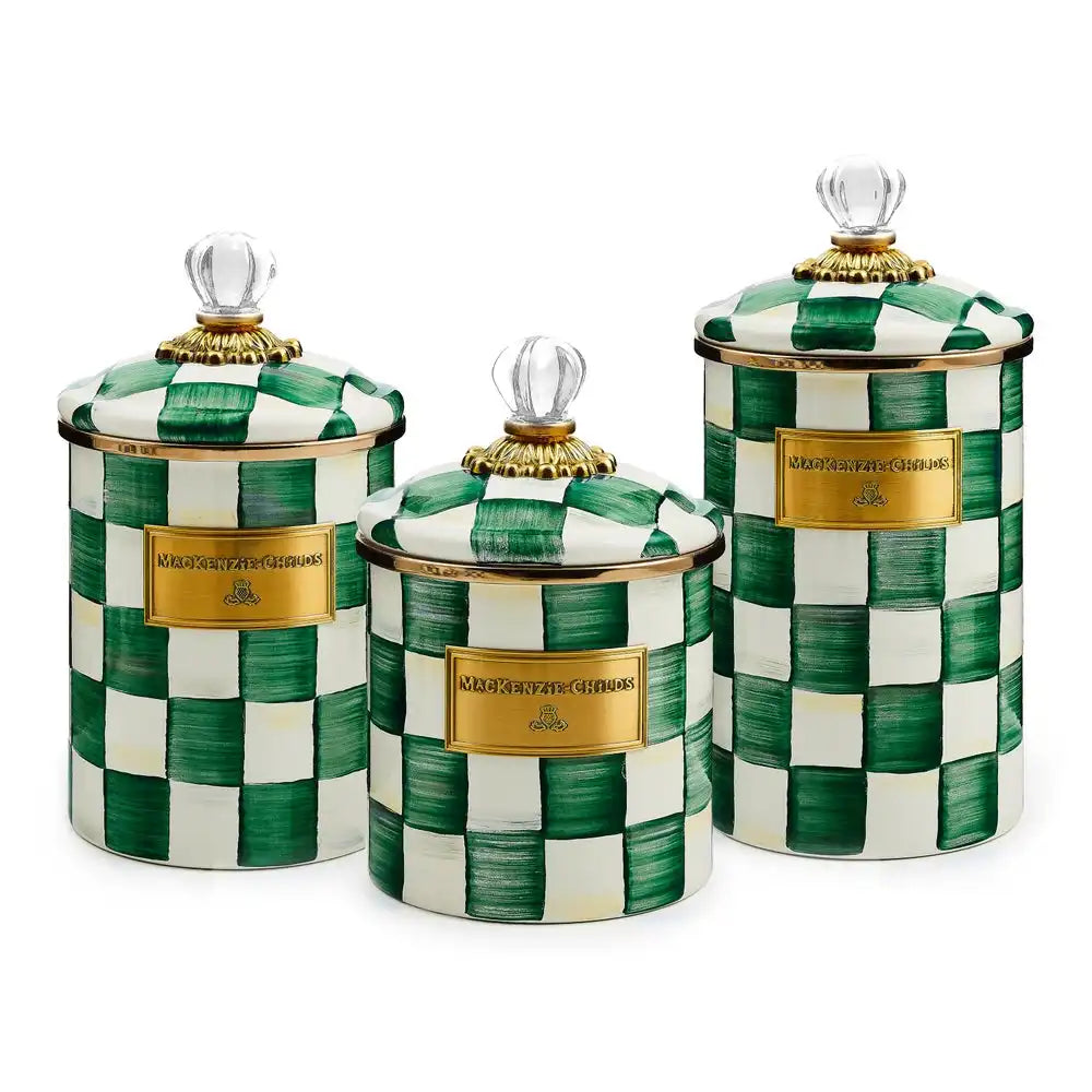 Emerald Check Canisters, Set of 3 Main image