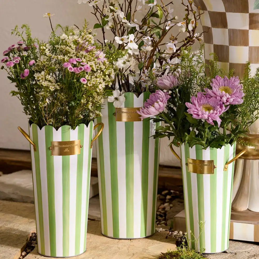 Mocha Stripe Flower Buckets, Set of 3