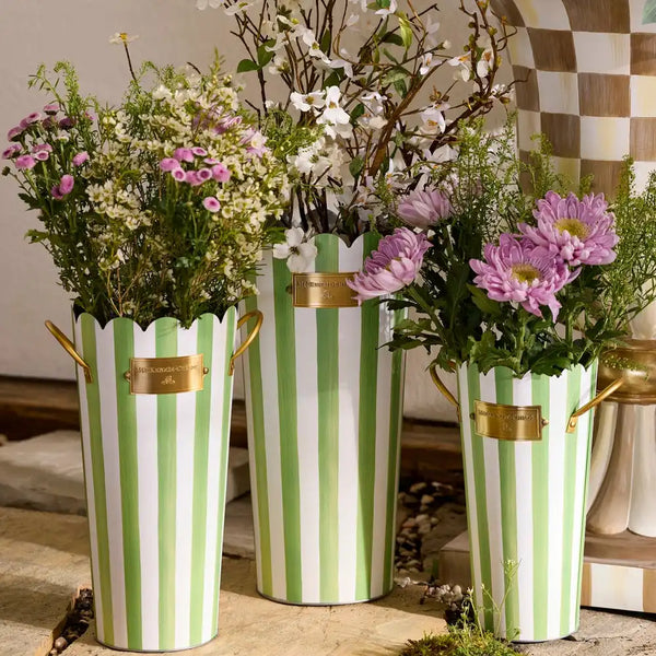 Mocha Stripe Flower Buckets, Set of 3