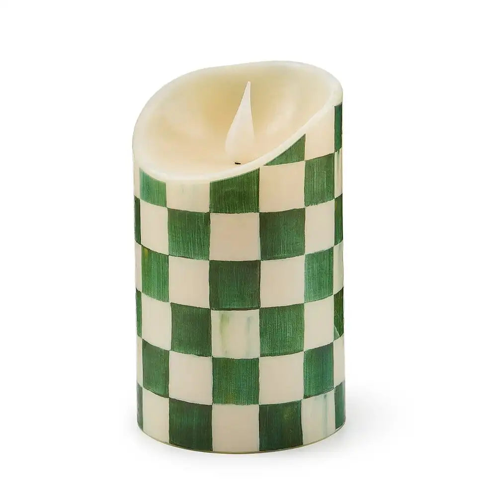Emerald Check Flameless 5" Pillar Candle Main image