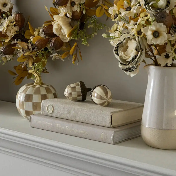 Mocha Check Acorns, Set of 2