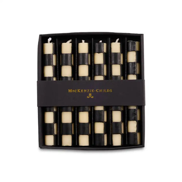 Black Check Mini Dinner Candles, Set of 6