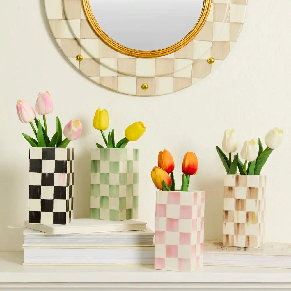 Sage Check Pillar Vase