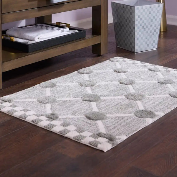 Black Lattice & Dot Bath Rug