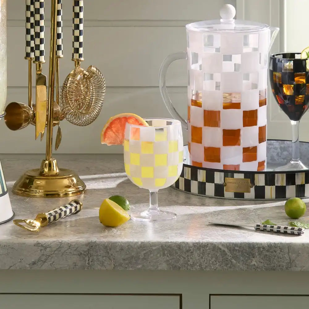 Black Check Acrylic Tumblers, Set of 4