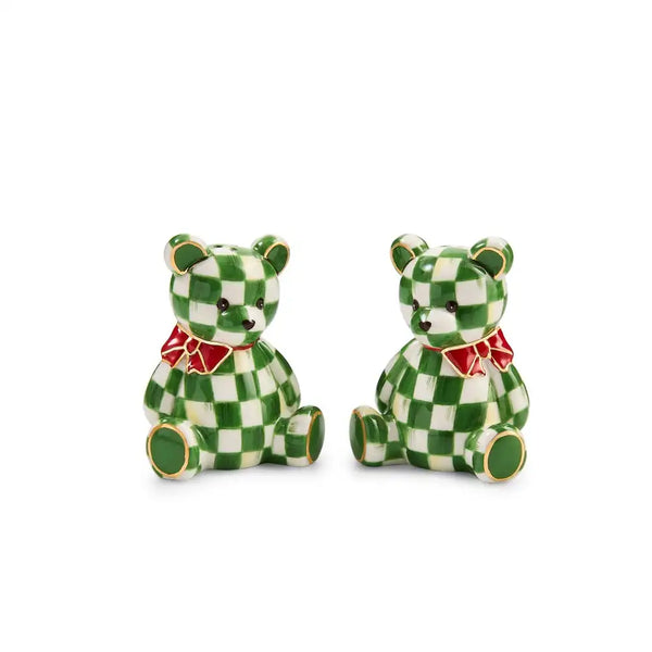 Emerald Check Holiday Bear Salt & Pepper Set