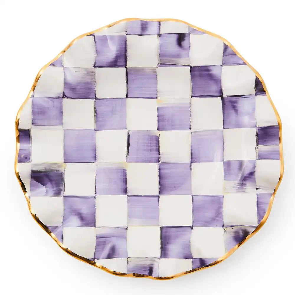 Violet Check Ceramic Fluted Dessert Plate Main image