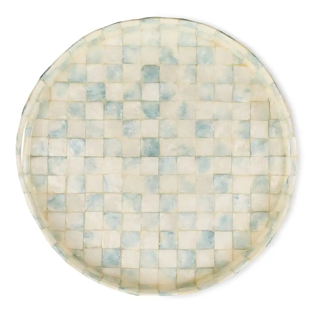 Gold Check Capiz Round Tray