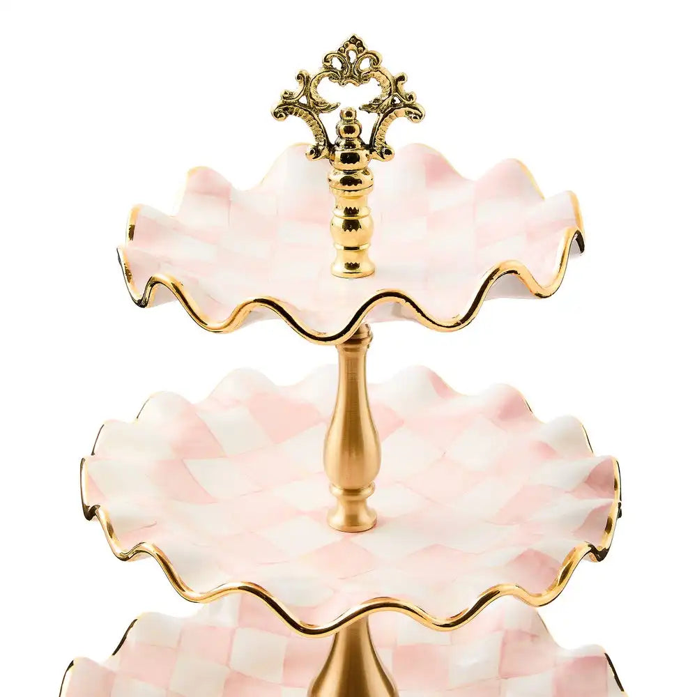 Violet Check Ceramic Three Tier Sweet Stand