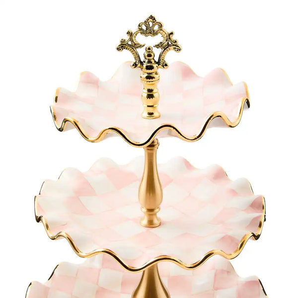 Violet Check Ceramic Three Tier Sweet Stand
